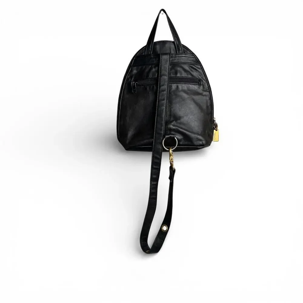 Vintage Tignanello Black Faux Leather Crossbody Backpack with Gold Hardware